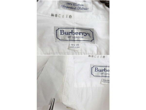 90s USA製 バーバリー 長袖 シャツ メンズ L 程 古着 オールド 旧タグ BURBERRYS LONDON コットン ドレス ワイシャツ 無地 ポケット付き 白