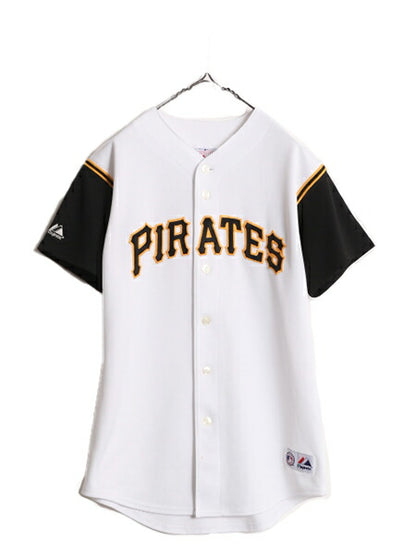 MLB オフィシャル Majestic パイレーツ ベースボール シャツ メンズ M 程 古着 ユニフォーム ゲームシャツ メジャーリーグ 半袖シャツ 野球