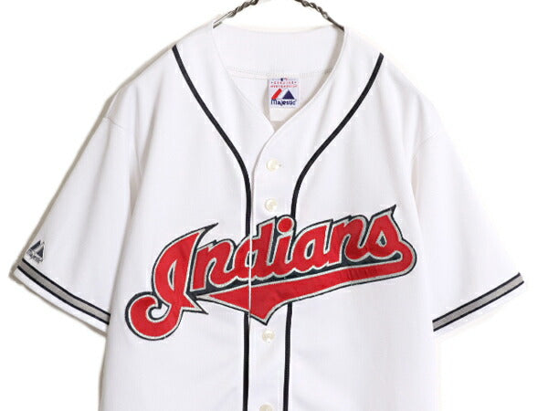 MLB オフィシャル Majestic インディアンズ ベースボール シャツ メンズ M 程/ ユニフォーム ゲームシャツ メジャーリーグ 半袖シャツ 廃盤