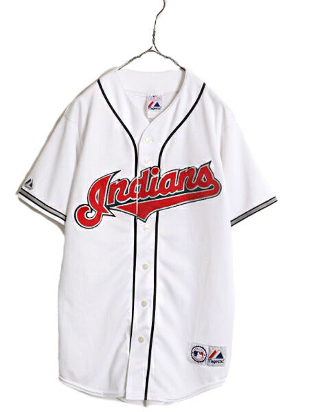 MLB オフィシャル Majestic インディアンズ ベースボール シャツ メンズ M 程/ ユニフォーム ゲームシャツ メジャーリーグ 半袖シャツ 廃盤