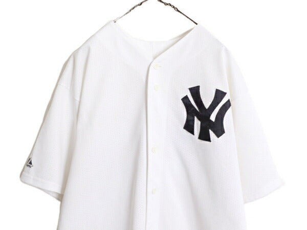 USA製 MLB オフィシャル Majestic ヤンキース ベースボール シャツ メンズ XL / ユニフォーム ゲームシャツ メジャーリーグ 半袖シャツ 白