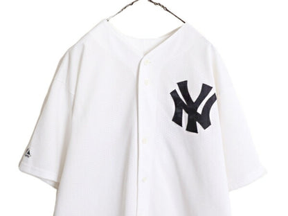 USA製 MLB オフィシャル Majestic ヤンキース ベースボール シャツ メンズ XL / ユニフォーム ゲームシャツ メジャーリーグ 半袖シャツ 白