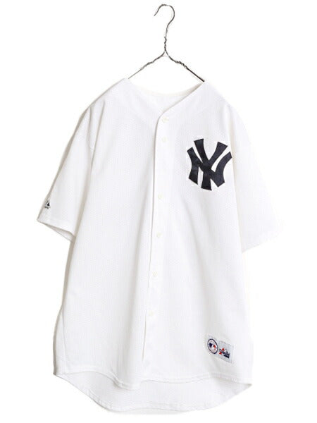 USA製 MLB オフィシャル Majestic ヤンキース ベースボール シャツ メンズ XL / ユニフォーム ゲームシャツ メジャーリーグ 半袖シャツ 白