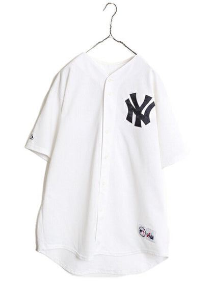 USA製 MLB オフィシャル Majestic ヤンキース ベースボール シャツ メンズ XL / ユニフォーム ゲームシャツ メジャーリーグ 半袖シャツ 白