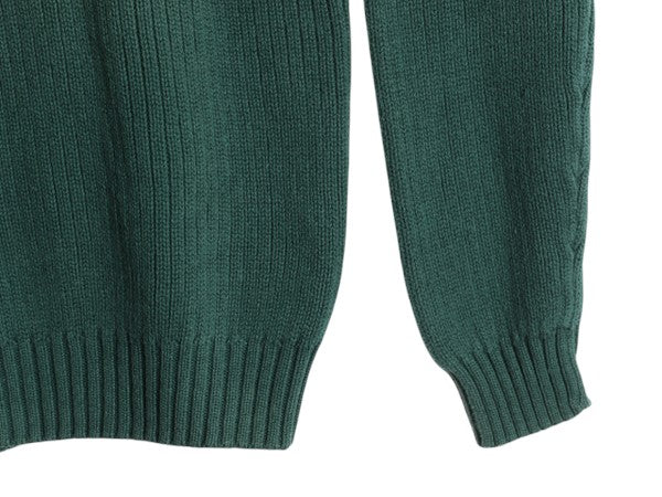 90s オールド ギャップ コットン ニット セーター レディース S 紺タグ 無地 チャンキー クルーネック リブ編み ミドルゲージ 針抜き 3D 緑