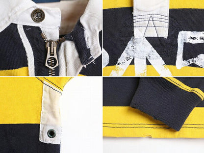 ヴィンテージ加工 90s ポロ ラルフローレン ボーダー ハーフジップ 長袖 ラガーシャツ メンズ L 古着 90年代 オールド 長袖シャツ ラグビー