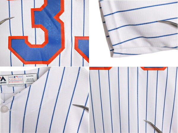 USA製 MLB オフィシャル Majestic メッツ ベースボール シャツ メンズ XL 古着 ユニフォーム ゲームシャツ メジャーリーグ ストライプ 野球