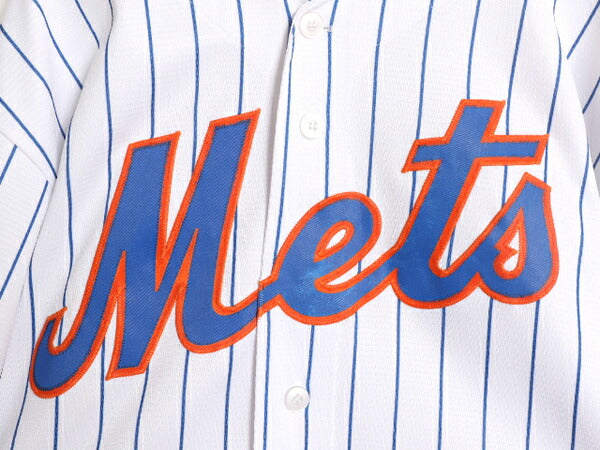USA製 MLB オフィシャル Majestic メッツ ベースボール シャツ メンズ XL 古着 ユニフォーム ゲームシャツ メジャーリーグ ストライプ 野球