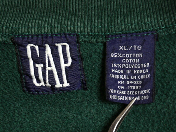 90s オールド ギャップ ハーフジップ スウェット メンズ XL プルオーバー 裏起毛 トレーナー 無地 ポケット付き ハイネック ヘビーウェイト