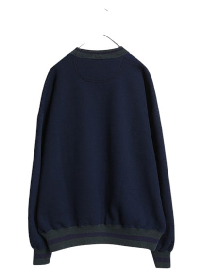 90s USA製 ラッセル 無地 スウェット メンズ XXL / 古着 オールド ブランク トレーナー 前V モックネック 裏起毛 大きいサイズ 紺 シンプル