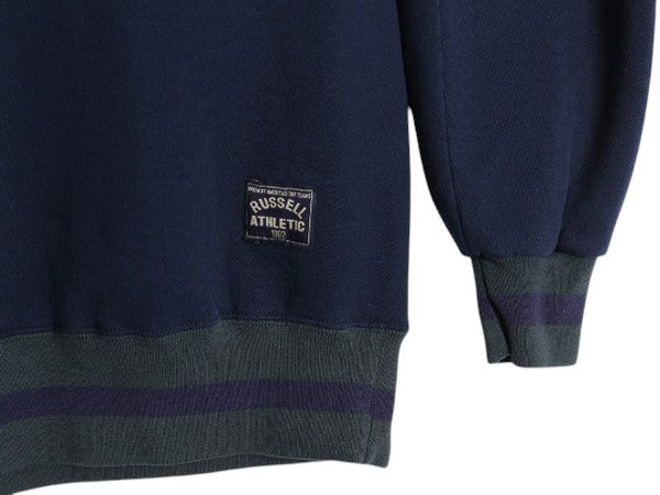 90s USA製 ラッセル 無地 スウェット メンズ XXL / 古着 オールド ブランク トレーナー 前V モックネック 裏起毛 大きいサイズ 紺 シンプル