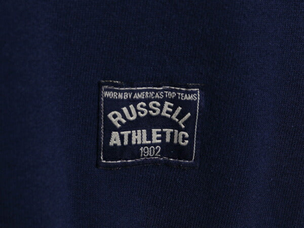 90s USA製 ラッセル 無地 スウェット メンズ XXL / 古着 オールド ブランク トレーナー 前V モックネック 裏起毛 大きいサイズ 紺 シンプル