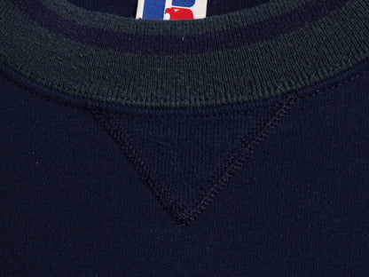 90s USA製 ラッセル 無地 スウェット メンズ XXL / 古着 オールド ブランク トレーナー 前V モックネック 裏起毛 大きいサイズ 紺 シンプル