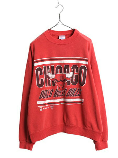90s USA製 NBA オフィシャル シカゴ ブルズ プリント スウェット メンズ XL オールド 裏起毛 トレーナー バスケ キャラクター 大きいサイズ