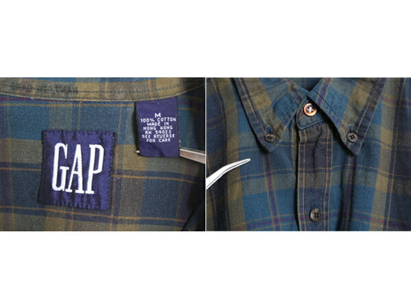90s OLD GAP チェック 長袖 ボタンダウン シャツ メンズ M 古着 90年代 オールド ギャップ コットン 長袖シャツ ポケット付き マルチカラー