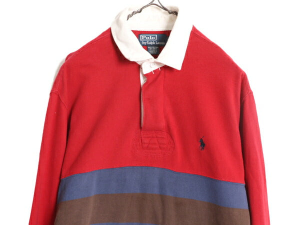 90s ポロ ラルフローレン スウェット ラガーシャツ メンズ M 古着 90年代 オールド 長袖シャツ ラグビー ワンポイント 胸 ボーダー 裏起毛