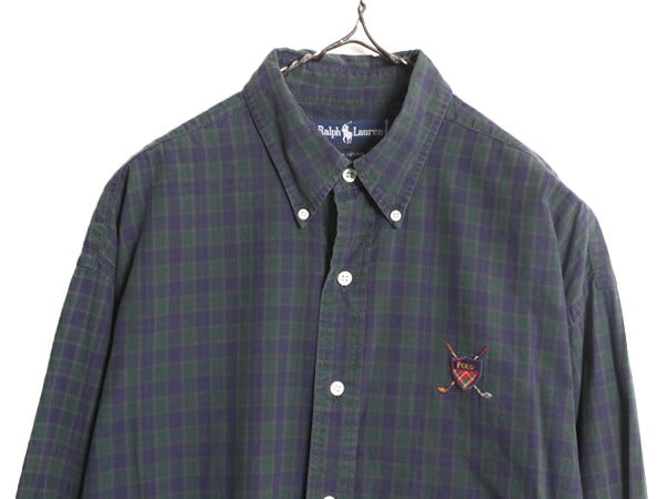 90s 初期 ポロ ゴルフ ラルフローレン チェック 長袖 ボタンダウン シャツ メンズ L / POLO GOLF 長袖シャツ ワンポイント マルチカラー BD