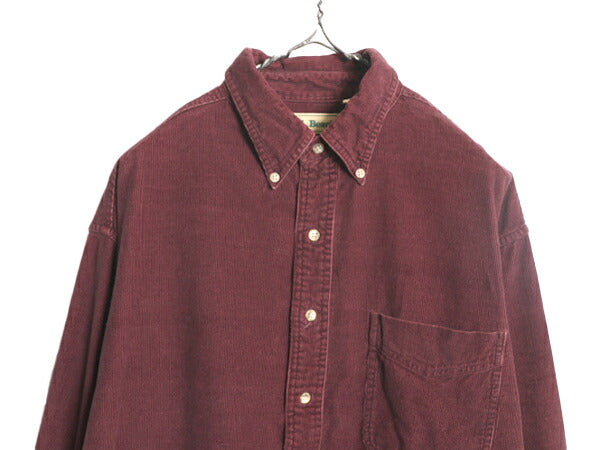 90s エルエルビーン コーデユロイ 長袖 ボタンダウン シャツ メンズ L / 90年代 オールド LLBEAN アウトドア 長袖シャツ ポケット付き 無地