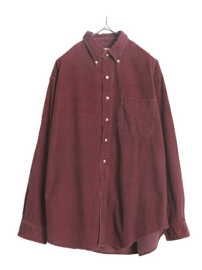 90s エルエルビーン コーデユロイ 長袖 ボタンダウン シャツ メンズ L / 90年代 オールド LLBEAN アウトドア 長袖シャツ ポケット付き 無地