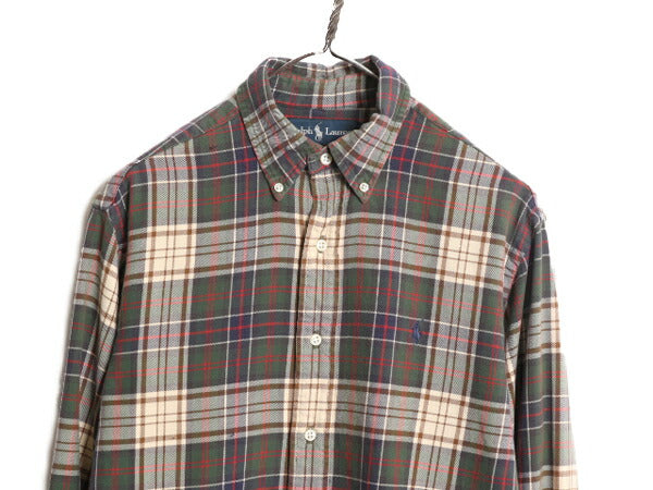 90s ラルフローレン チェック 長袖 ボタンダウン シャツ メンズ S / 90年代 オールド ポロ 長袖シャツ ワンポイント コットン マルチカラー