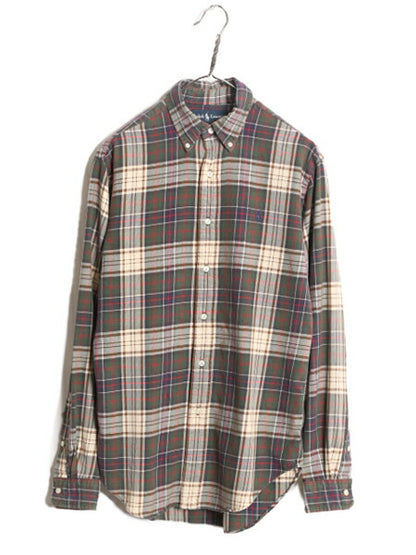 90s ラルフローレン チェック 長袖 ボタンダウン シャツ メンズ S / 90年代 オールド ポロ 長袖シャツ ワンポイント コットン マルチカラー
