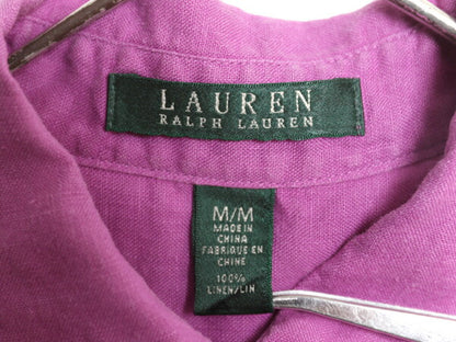 00s LAUREN ラルフローレン 100% リネン 長袖 シャツ レディース M 00年代 オールド ポロ 長袖シャツ ブラウス 無地 高級 ポケット付き 麻