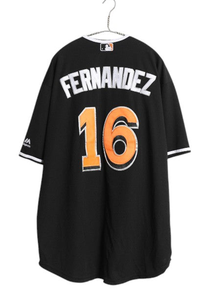 MLB オフィシャル マジェスティック マーリンズ ベースボール シャツ メンズ XL ゲームシャツ ユニフォーム ジャージ 半袖シャツ 大リーグ