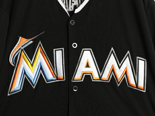 MLB オフィシャル マジェスティック マーリンズ ベースボール シャツ メンズ XL ゲームシャツ ユニフォーム ジャージ 半袖シャツ 大リーグ