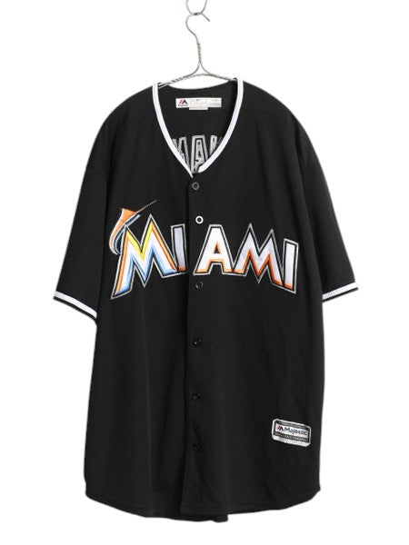 MLB オフィシャル マジェスティック マーリンズ ベースボール シャツ メンズ XL ゲームシャツ ユニフォーム ジャージ 半袖シャツ 大リーグ