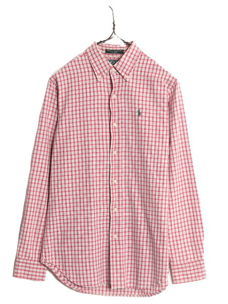 90s ポロ ラルフローレン チェック ボタンダウン 長袖 シャツ キッズ L メンズ XS 程/ 古着 90年代 長袖シャツ ワンポイント マルチカラー