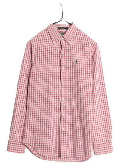 90s ポロ ラルフローレン チェック ボタンダウン 長袖 シャツ キッズ L メンズ XS 程/ 古着 90年代 長袖シャツ ワンポイント マルチカラー