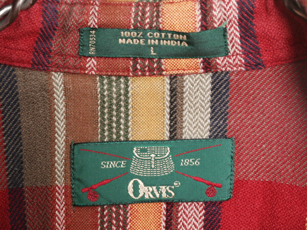 90s オービス ネイティブ ボーダー ヘビー フランネル シャツ メンズ L / 90年代 オールド ORVIS 長袖シャツ ネルシャツ ポケット付き 厚手