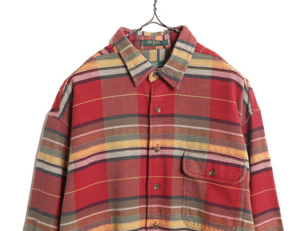 90s オービス ネイティブ ボーダー ヘビー フランネル シャツ メンズ L / 90年代 オールド ORVIS 長袖シャツ ネルシャツ ポケット付き 厚手
