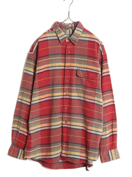 90s オービス ネイティブ ボーダー ヘビー フランネル シャツ メンズ L / 90年代 オールド ORVIS 長袖シャツ ネルシャツ ポケット付き 厚手