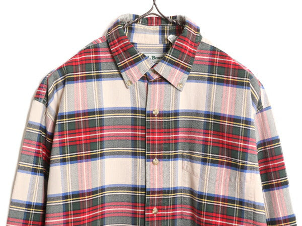 90s エルエルビーン オックスフォード 長袖 ボタンダウン シャツ メンズ L 古着 90年代 オールド LLBean 長袖シャツ チェック マルチカラー