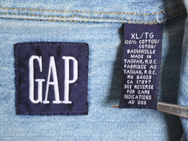 90s OLD GAP 長袖 デニム シャツ メンズ XL / 90年代 オールド ギャップ ヘビーウェイト コットン 長袖シャツ ワーク 大きいサイズ 紺タグ