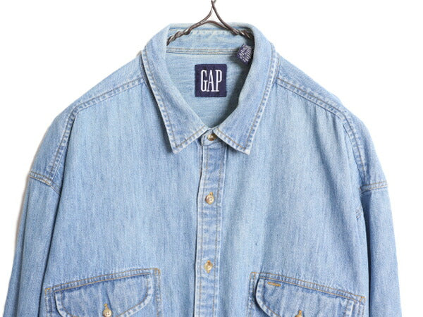 90s OLD GAP 長袖 デニム シャツ メンズ XL / 90年代 オールド ギャップ ヘビーウェイト コットン 長袖シャツ ワーク 大きいサイズ 紺タグ