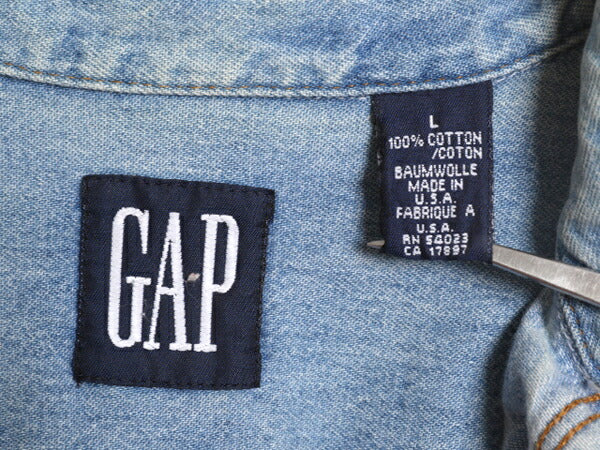 90s USA製 OLD GAP 長袖 ボタンダウン デニム シャツ メンズ L / 90年代 オールド ギャップ ヘビーウェイト コットン 長袖シャツ ワーク BD