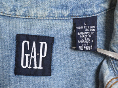 90s USA製 OLD GAP 長袖 ボタンダウン デニム シャツ メンズ L / 90年代 オールド ギャップ ヘビーウェイト コットン 長袖シャツ ワーク BD