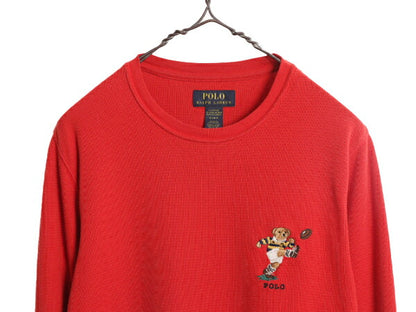 ポロベア ポロ ラルフローレン サーマル 長袖 Tシャツ メンズ S ロンT キャラクター ポロベアー 刺繍 ワッフル ワンポイント クルーネック