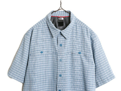 ノースフェイス チェック 半袖 シャツ メンズ L The North Face アウトドア ポケット付き 半袖シャツ ワンポイント 2トーン MODAL ボックス