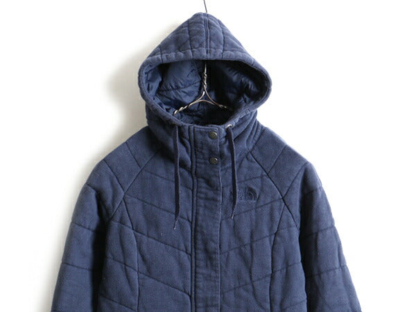 US企画 希少サイズ S ■ ノースフェイス 中綿 スウェット パーカー ジャケット ( レディース ) 古着 The North Face 日本未発売 紺 フード