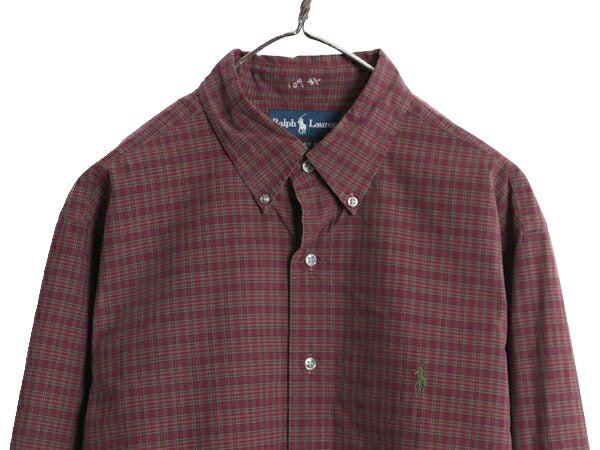 90s ラルフローレン チェック 長袖 ボタンダウン シャツ メンズ L / 90年代 オールド ポロ コットン ワンポイント 長袖シャツ マルチカラー