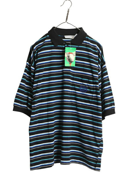 デッドストック 90s ジバンシー ボーダー 半袖 ポロシャツ メンズ L / 半袖シャツ ボックス スムース 素材 ポケット付き ワンポイント 刺繍