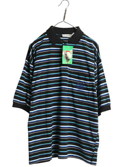 デッドストック 90s ジバンシー ボーダー 半袖 ポロシャツ メンズ L / 半袖シャツ ボックス スムース 素材 ポケット付き ワンポイント 刺繍