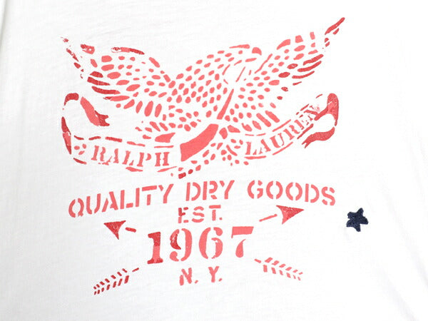 90s ポロ ラルフローレン 染込み プリント 半袖 リンガー Tシャツ メンズ L / 星条旗 ミリタリー ハンドステッチ ステンシル イーグル 白