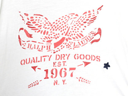 90s ポロ ラルフローレン 染込み プリント 半袖 リンガー Tシャツ メンズ L / 星条旗 ミリタリー ハンドステッチ ステンシル イーグル 白