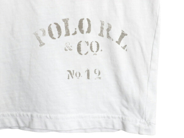 90s ポロ ラルフローレン 染込み プリント 半袖 リンガー Tシャツ メンズ L / 星条旗 ミリタリー ハンドステッチ ステンシル イーグル 白
