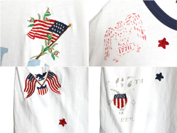 90s ポロ ラルフローレン 染込み プリント 半袖 リンガー Tシャツ メンズ L / 星条旗 ミリタリー ハンドステッチ ステンシル イーグル 白