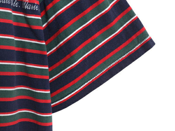 90s ボーダー 半袖 Tシャツ メンズ XL 程/ オールド ワンポイント プリント マルチカラー シングルステッチ ヘビーウェイト 大きいサイズ